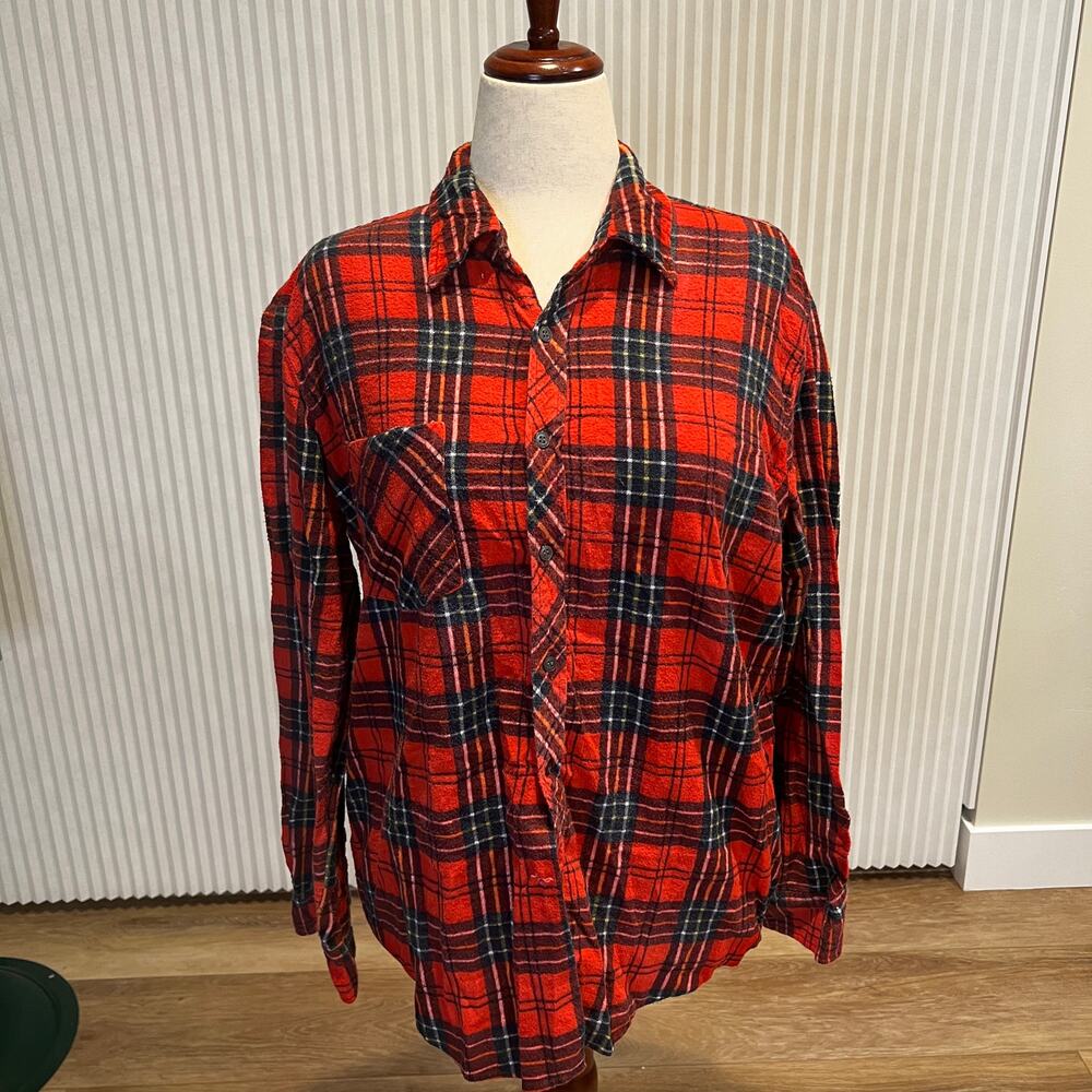 ESQUIRE Men's Flannel Button Up Shirt Size XL In Red Multi